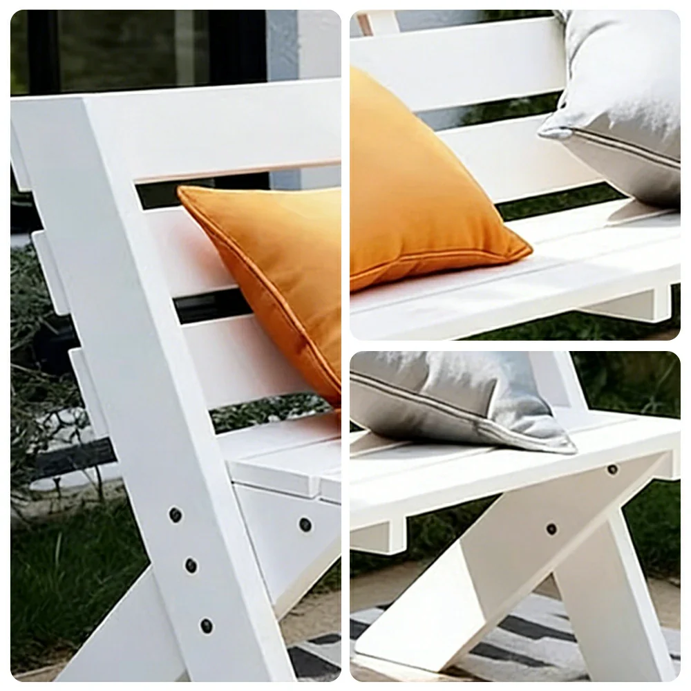 SOLARA 120/150cm Outdoor Two-Seater Bench - Heavy-Duty Solid Hardwood Construction, Reinforced X-Frame Support, Weather-Resistant Finish - White - Image 3
