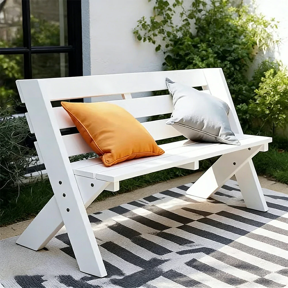 SOLARA 120/150cm Outdoor Two-Seater Bench - Heavy-Duty Solid Hardwood Construction, Reinforced X-Frame Support, Weather-Resistant Finish - White - Image 4