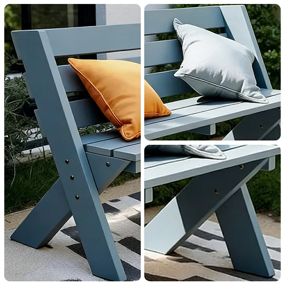 SOLARA 120/150cm Outdoor Two-Seater Bench - Heavy-Duty Solid Hardwood Construction, Reinforced X-Frame Support, Weather-Resistant Finish - Blue - Image 3