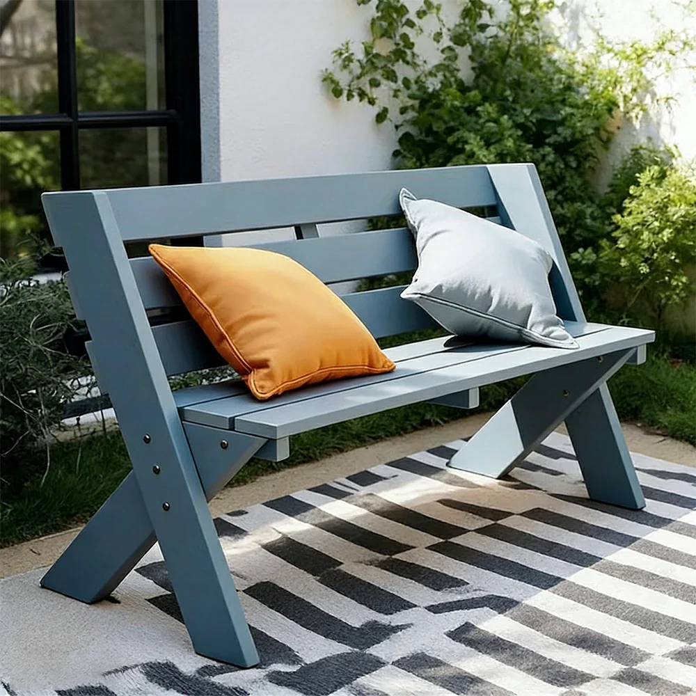 SOLARA 120/150cm Outdoor Two-Seater Bench - Heavy-Duty Solid Hardwood Construction, Reinforced X-Frame Support, Weather-Resistant Finish - Blue - Image 4