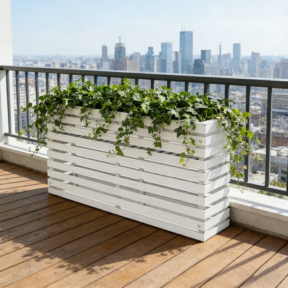 SOLARA 100/120cm Outdoor Planter - Weather-Resistant Anti-Rot Treated Timber - 5-Layer Protection Modern Minimalist Design - White - Image 2