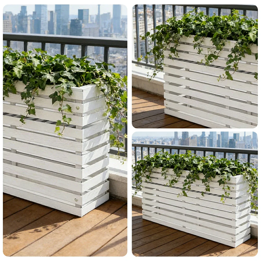 SOLARA 100/120cm Outdoor Planter - Weather-Resistant Anti-Rot Treated Timber - 5-Layer Protection Modern Minimalist Design - White - Image 3