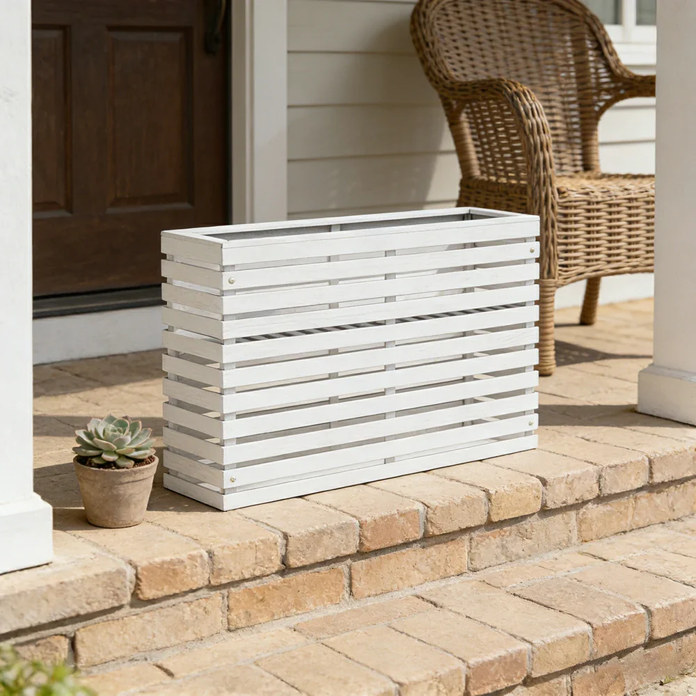 SOLARA 100/120cm Outdoor Planter - Weather-Resistant Anti-Rot Treated Timber - 5-Layer Protection Modern Minimalist Design - White - Image 4