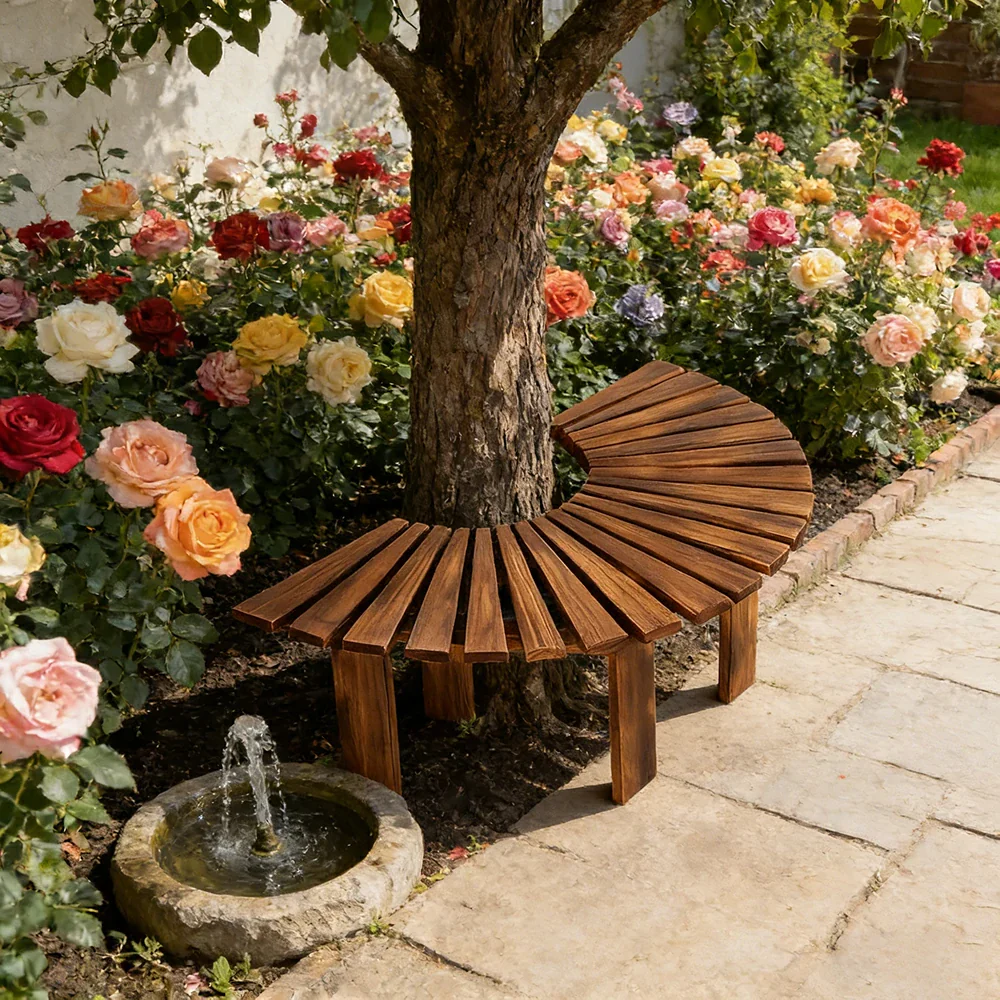 SOLARA Tree Surround Bench - Weather-Resistant Waterproof Solid Timber - Heavy-Duty Outdoor Garden Seating - Brown - Image 2