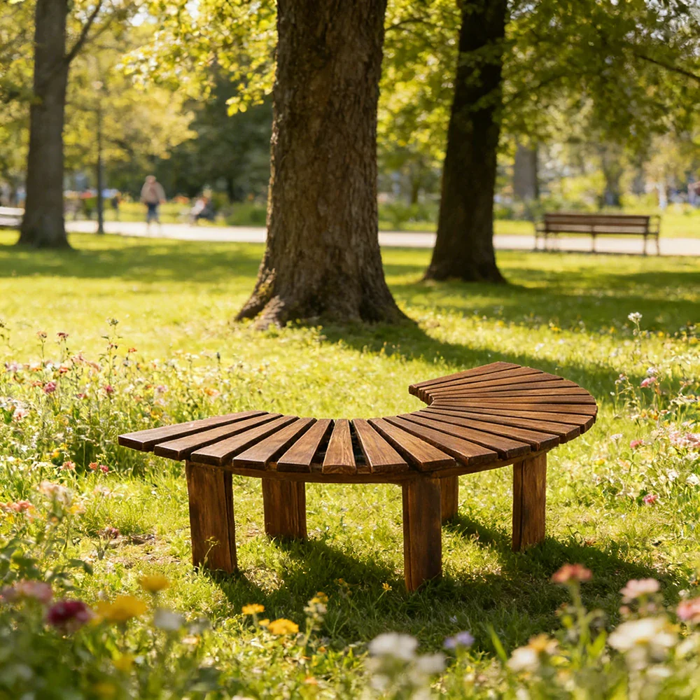 SOLARA Tree Surround Bench - Weather-Resistant Waterproof Solid Timber - Heavy-Duty Outdoor Garden Seating - Brown - Image 4