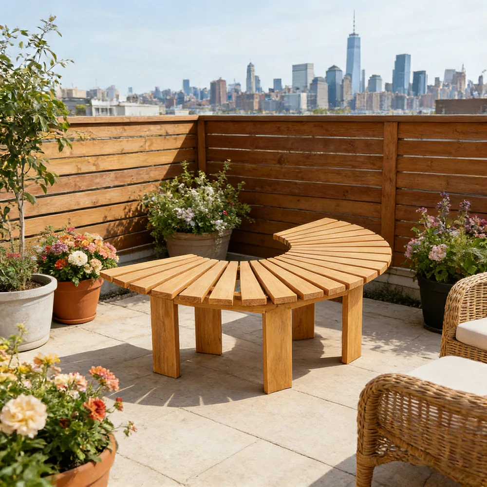 SOLARA Tree Surround Bench - Weather-Resistant Waterproof Solid Timber - Heavy-Duty Outdoor Garden Seating - Yellow - Image 2