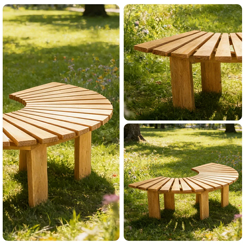 SOLARA Tree Surround Bench - Weather-Resistant Waterproof Solid Timber - Heavy-Duty Outdoor Garden Seating - Yellow - Image 3