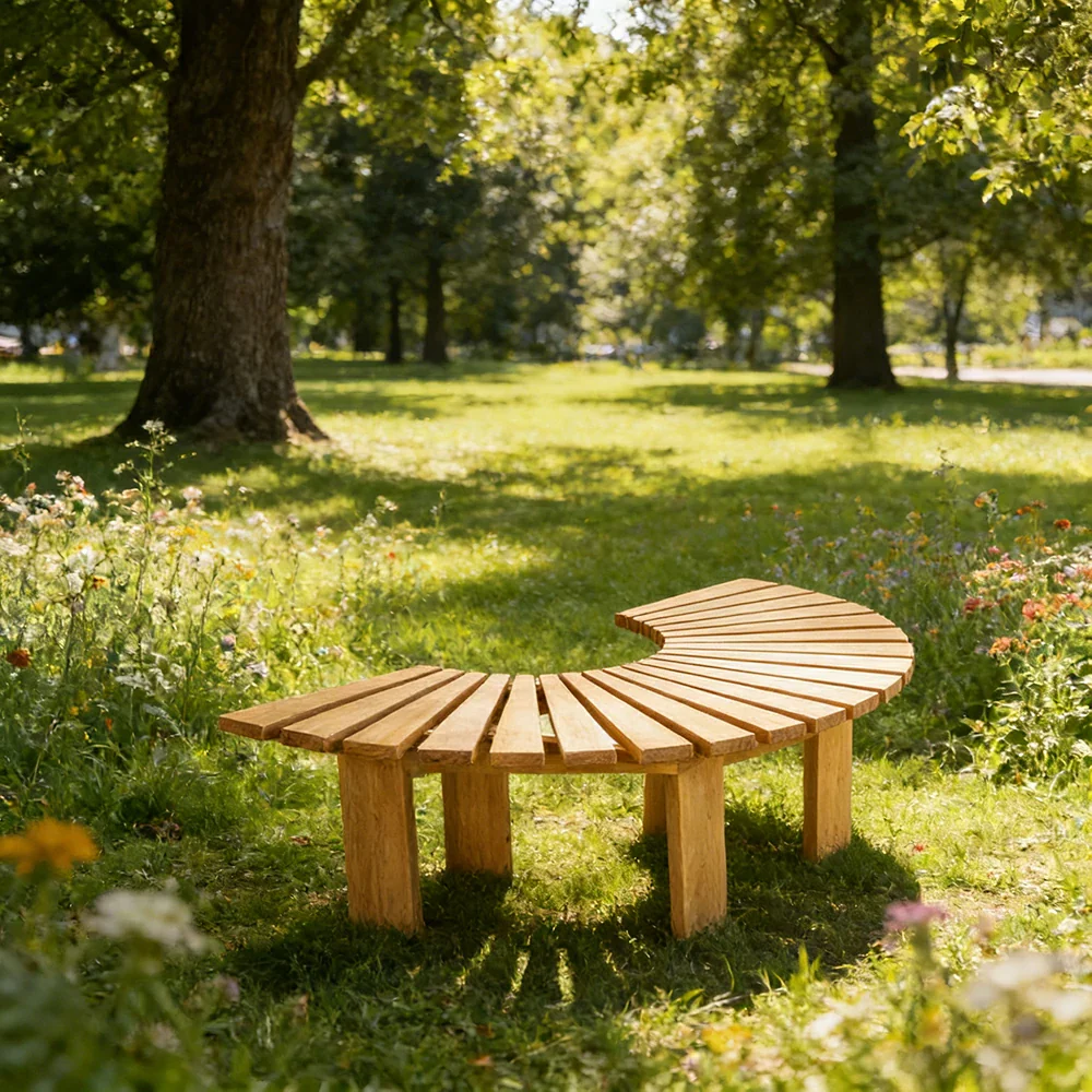 SOLARA Tree Surround Bench - Weather-Resistant Waterproof Solid Timber - Heavy-Duty Outdoor Garden Seating - Yellow - Image 4