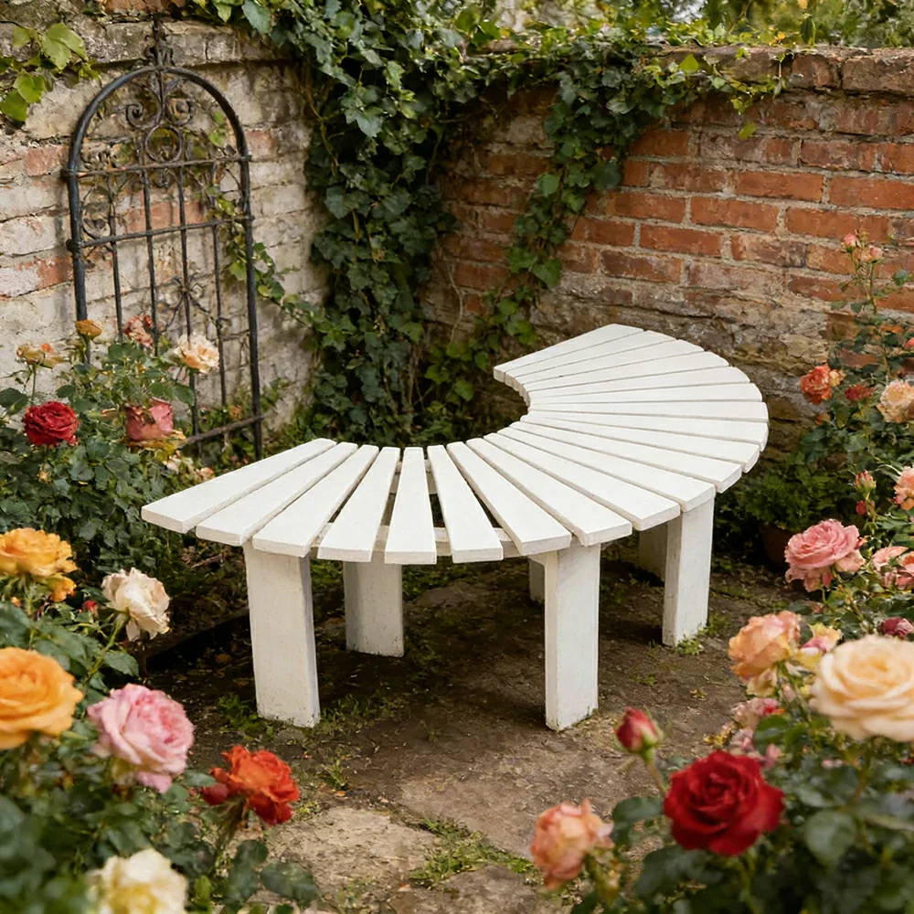 SOLARA Tree Surround Bench - Weather-Resistant Waterproof Solid Timber - Heavy-Duty Outdoor Garden Seating - White - Image 2