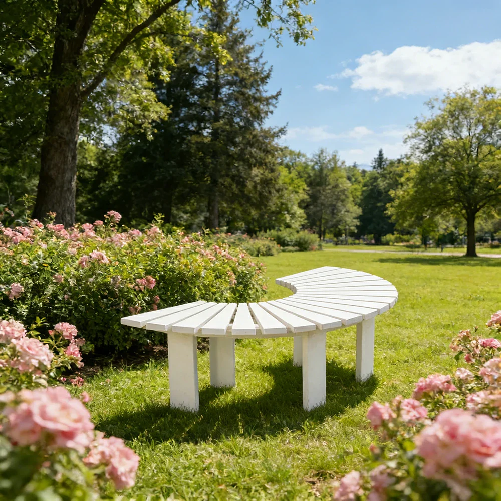 SOLARA Tree Surround Bench - Weather-Resistant Waterproof Solid Timber - Heavy-Duty Outdoor Garden Seating - White - Image 4
