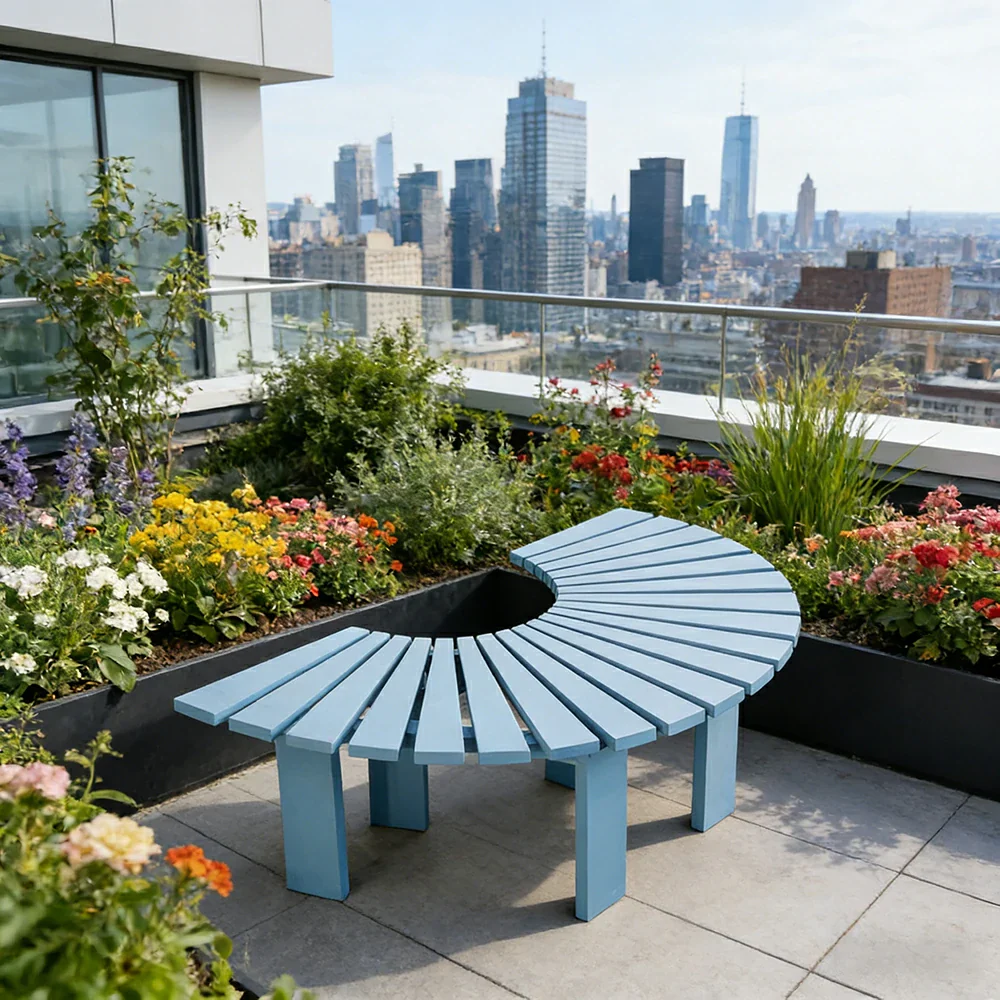 SOLARA Tree Surround Bench - Weather-Resistant Waterproof Solid Timber - Heavy-Duty Outdoor Garden Seating - Blue - Image 2