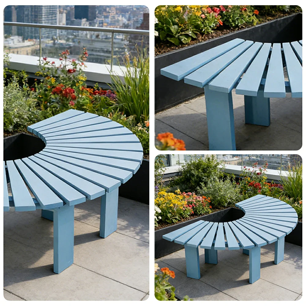 SOLARA Tree Surround Bench - Weather-Resistant Waterproof Solid Timber - Heavy-Duty Outdoor Garden Seating - Blue - Image 3
