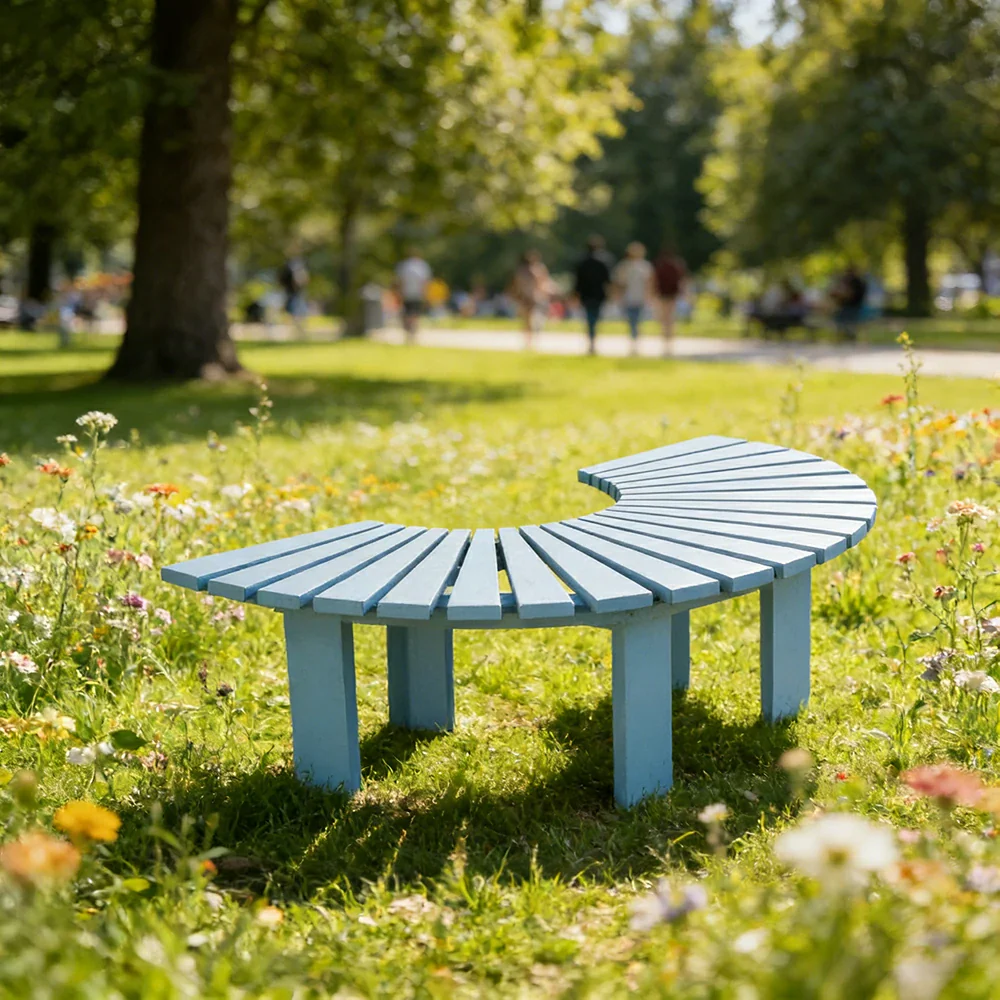 SOLARA Tree Surround Bench - Weather-Resistant Waterproof Solid Timber - Heavy-Duty Outdoor Garden Seating - Blue - Image 4