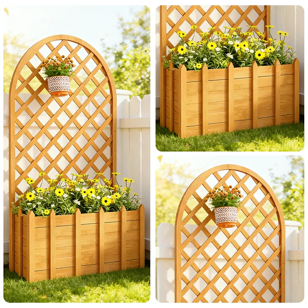 SOLARA 120/150cm Garden Arch Trellis - Weather-Resistant Waterproof Timber - Classic Arched Outdoor Climbing Plant Frame - Yellow - Image 3