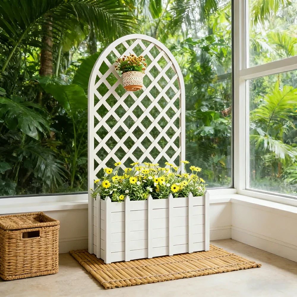 SOLARA 120/150cm Garden Arch Trellis - Weather-Resistant Waterproof Timber - Classic Arched Outdoor Climbing Plant Frame - White - Image 2