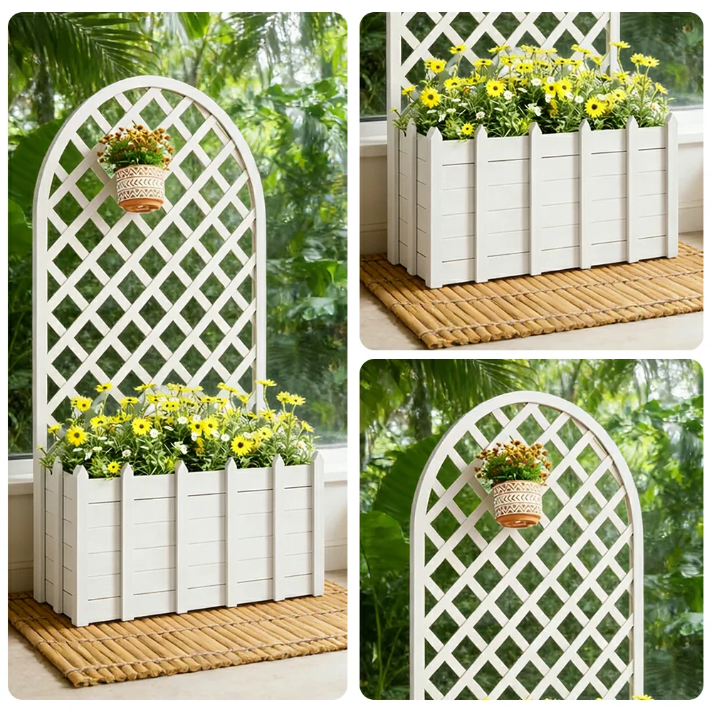 SOLARA 120/150cm Garden Arch Trellis - Weather-Resistant Waterproof Timber - Classic Arched Outdoor Climbing Plant Frame - White - Image 3