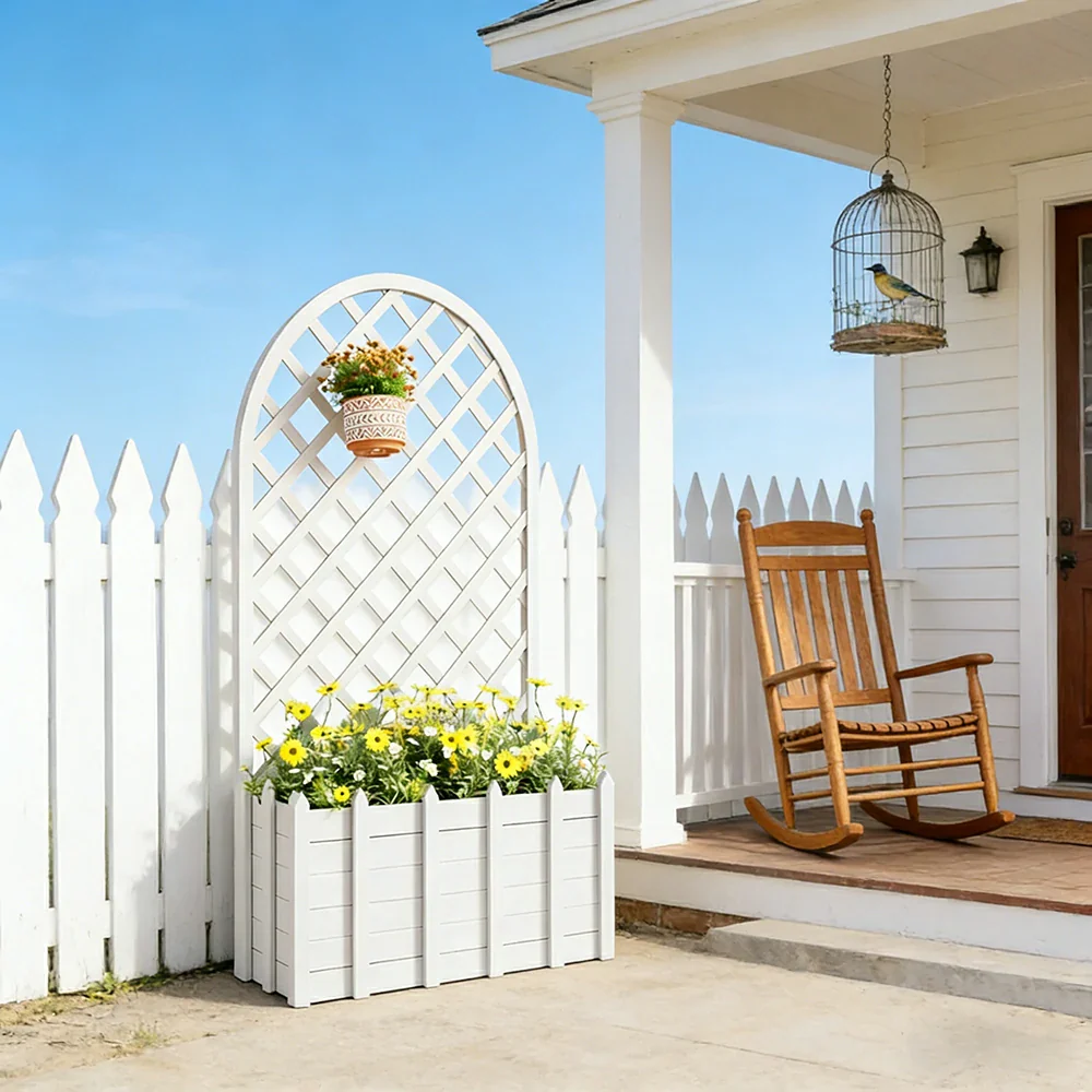 SOLARA 120/150cm Garden Arch Trellis - Weather-Resistant Waterproof Timber - Classic Arched Outdoor Climbing Plant Frame - White - Image 4