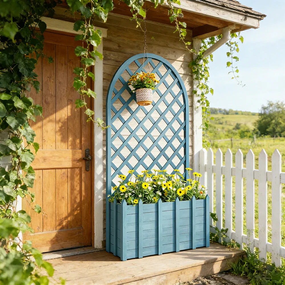 SOLARA 120/150cm Garden Arch Trellis - Weather-Resistant Waterproof Timber - Classic Arched Outdoor Climbing Plant Frame - Blue - Image 2