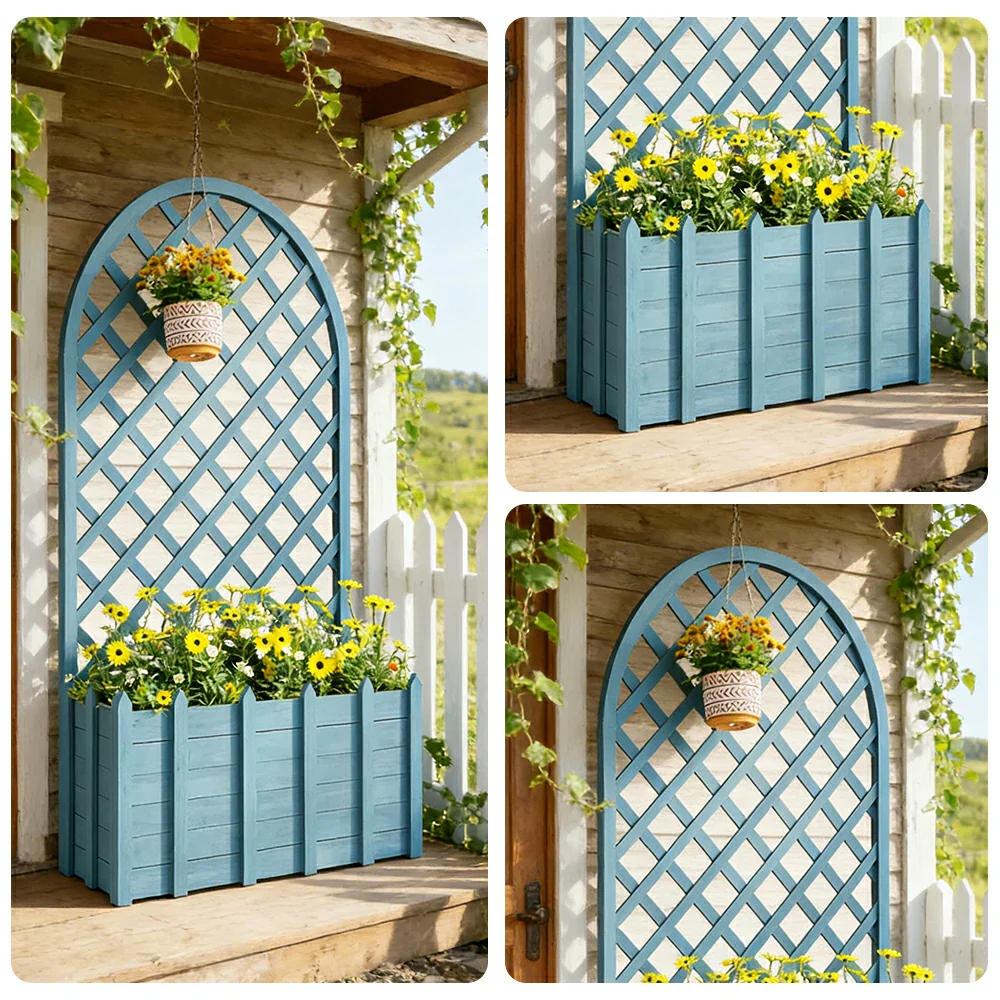 SOLARA 120/150cm Garden Arch Trellis - Weather-Resistant Waterproof Timber - Classic Arched Outdoor Climbing Plant Frame - Blue - Image 3