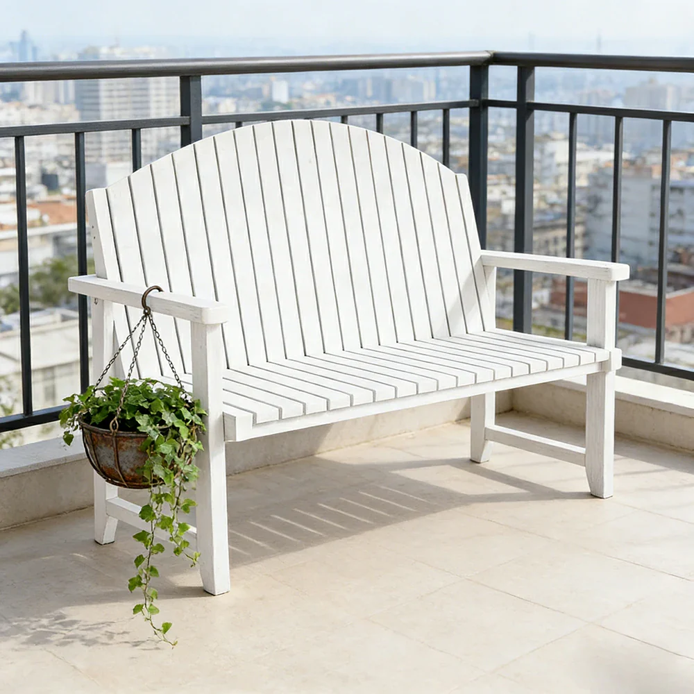SOLARA 120/150cm Outdoor Garden Bench - Weather-Resistant Waterproof Fir Timber - Ergonomic Curved Back Heavy-Duty Design - White - Image 2