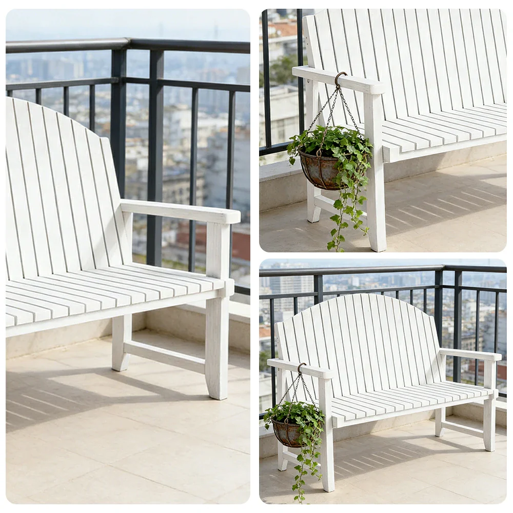 SOLARA 120/150cm Outdoor Garden Bench - Weather-Resistant Waterproof Fir Timber - Ergonomic Curved Back Heavy-Duty Design - White - Image 3