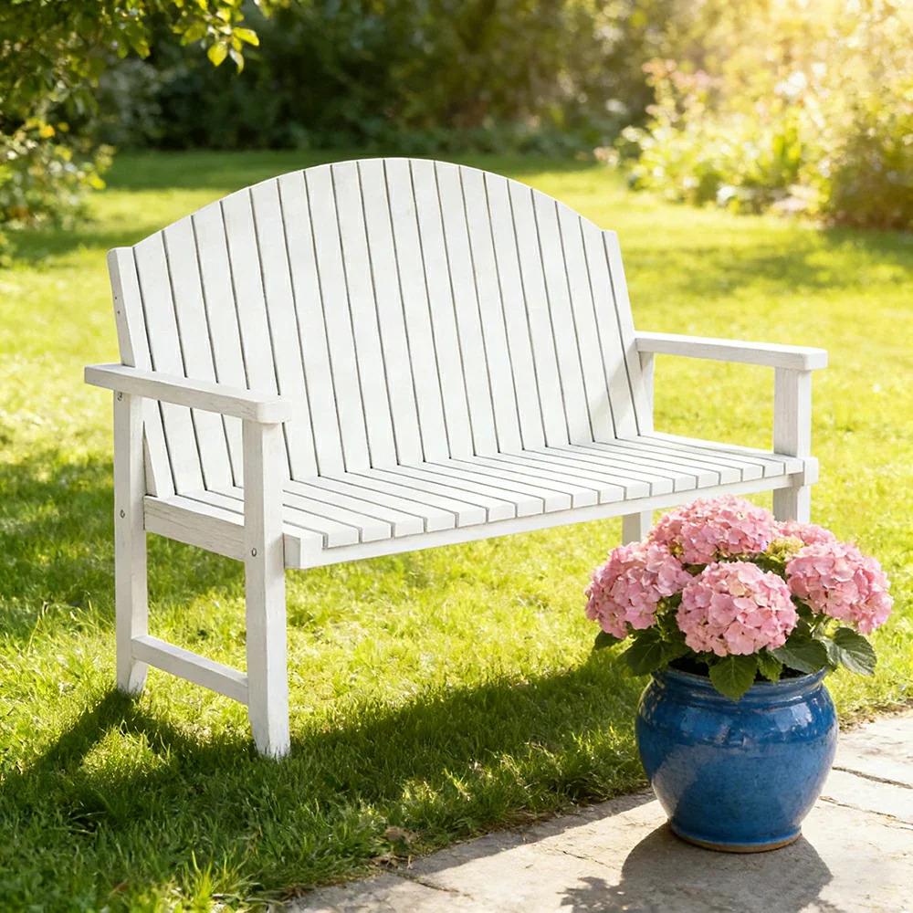 SOLARA 120/150cm Outdoor Garden Bench - Weather-Resistant Waterproof Fir Timber - Ergonomic Curved Back Heavy-Duty Design - White - Image 4