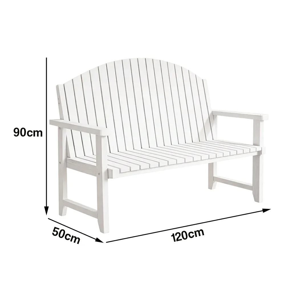 SOLARA 120/150cm Outdoor Garden Bench - Weather-Resistant Waterproof Fir Timber - Ergonomic Curved Back Heavy-Duty Design - White - Image 6
