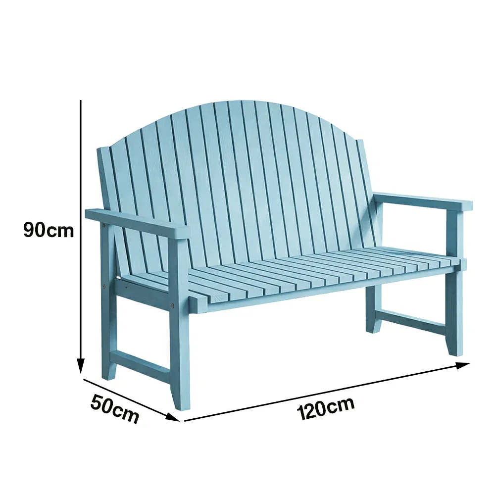 SOLARA 120/150cm Outdoor Garden Bench - Weather-Resistant Waterproof Fir Timber - Ergonomic Curved Back Heavy-Duty Design - Blue - Image 5