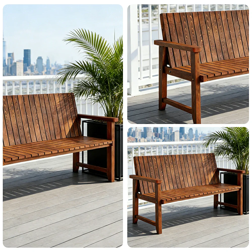 SOLARA 120/150cm Timber Outdoor Bench Seat - Anti-Rot Waterproof Protection - Solid Fir Wood with Reinforced Frame Support - Brown - Image 3