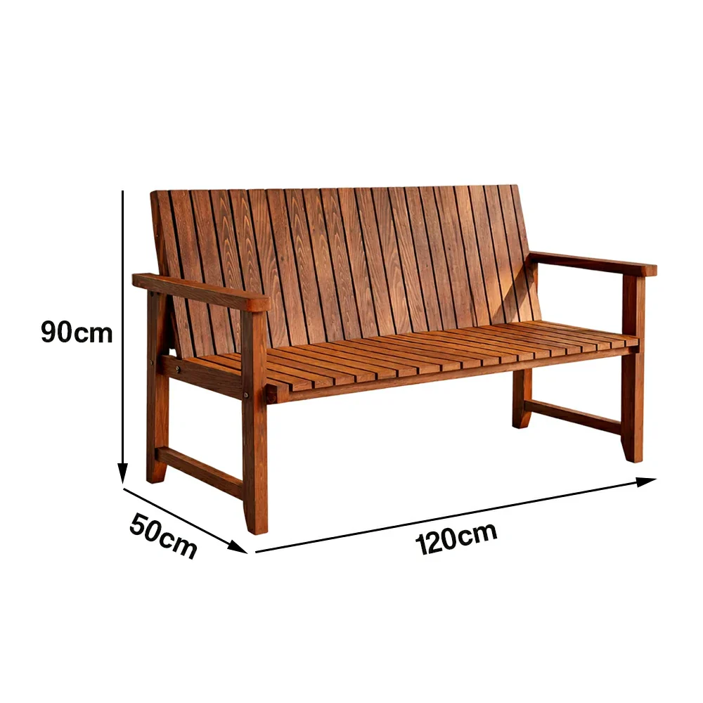 SOLARA 120/150cm Timber Outdoor Bench Seat - Anti-Rot Waterproof Protection - Solid Fir Wood with Reinforced Frame Support - Brown - Image 5