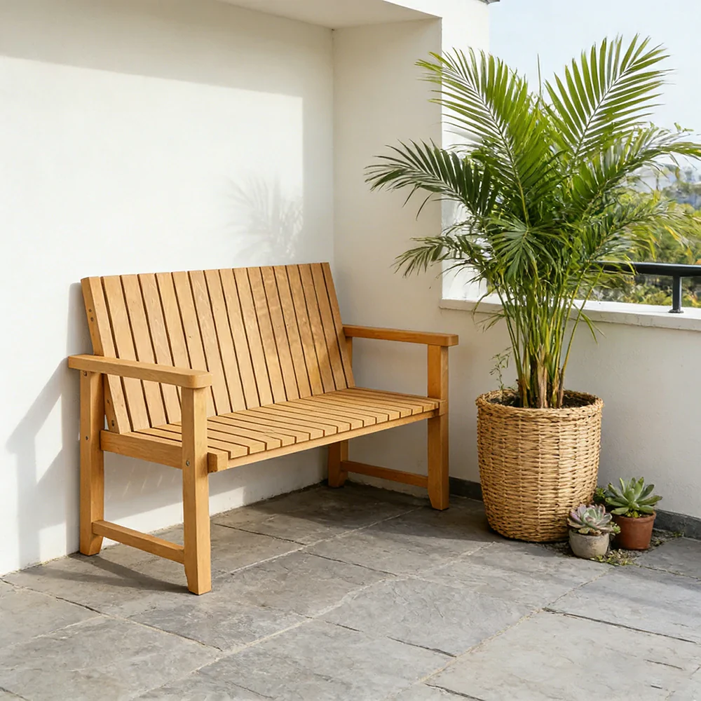 SOLARA 120/150cm Timber Outdoor Bench Seat - Anti-Rot Waterproof Protection - Solid Fir Wood with Reinforced Frame Support - Yellow - Image 2