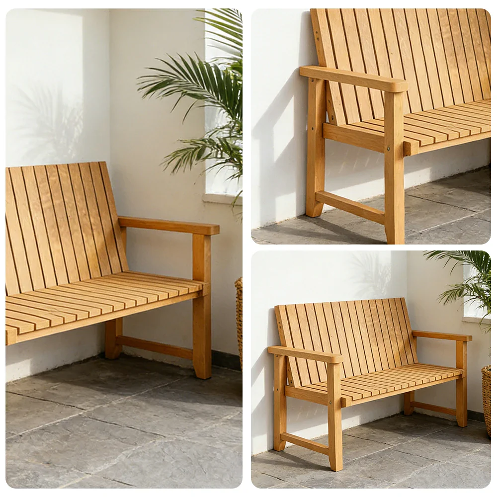 SOLARA 120/150cm Timber Outdoor Bench Seat - Anti-Rot Waterproof Protection - Solid Fir Wood with Reinforced Frame Support - Yellow - Image 3