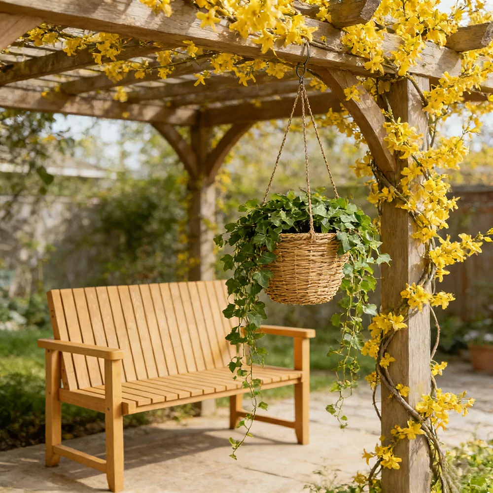 SOLARA 120/150cm Timber Outdoor Bench Seat - Anti-Rot Waterproof Protection - Solid Fir Wood with Reinforced Frame Support - Yellow - Image 4