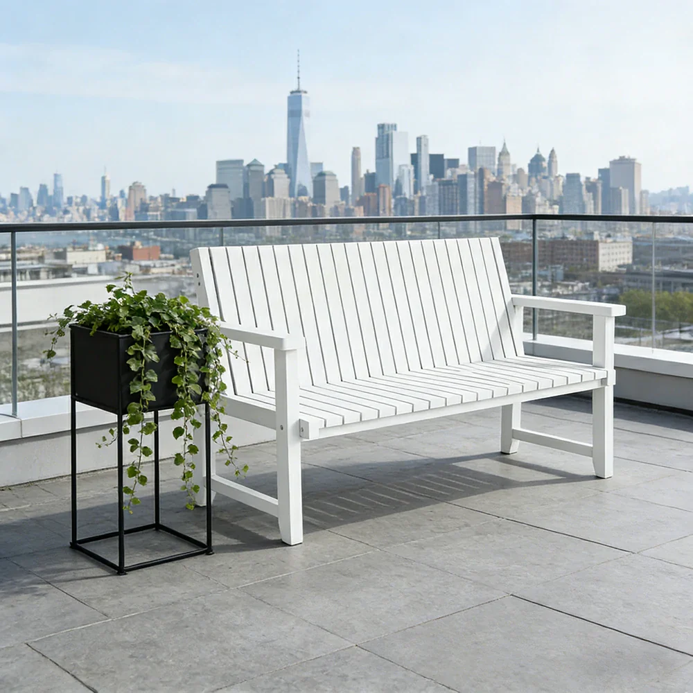 SOLARA 120/150cm Timber Outdoor Bench Seat - Anti-Rot Waterproof Protection - Solid Fir Wood with Reinforced Frame Support - White - Image 2