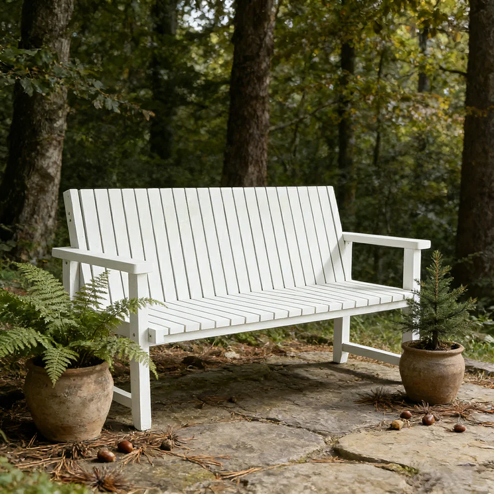 SOLARA 120/150cm Timber Outdoor Bench Seat - Anti-Rot Waterproof Protection - Solid Fir Wood with Reinforced Frame Support - White - Image 4