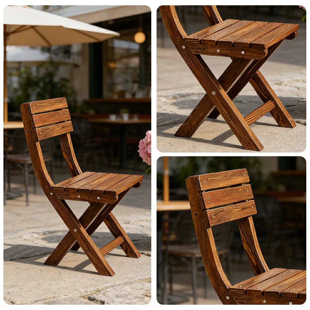SOLARA Folding Outdoor Chair - Waterproof Anti-Rot Solid Timber - Portable Heavy-Duty Space-Saving Design - Brown - Image 3