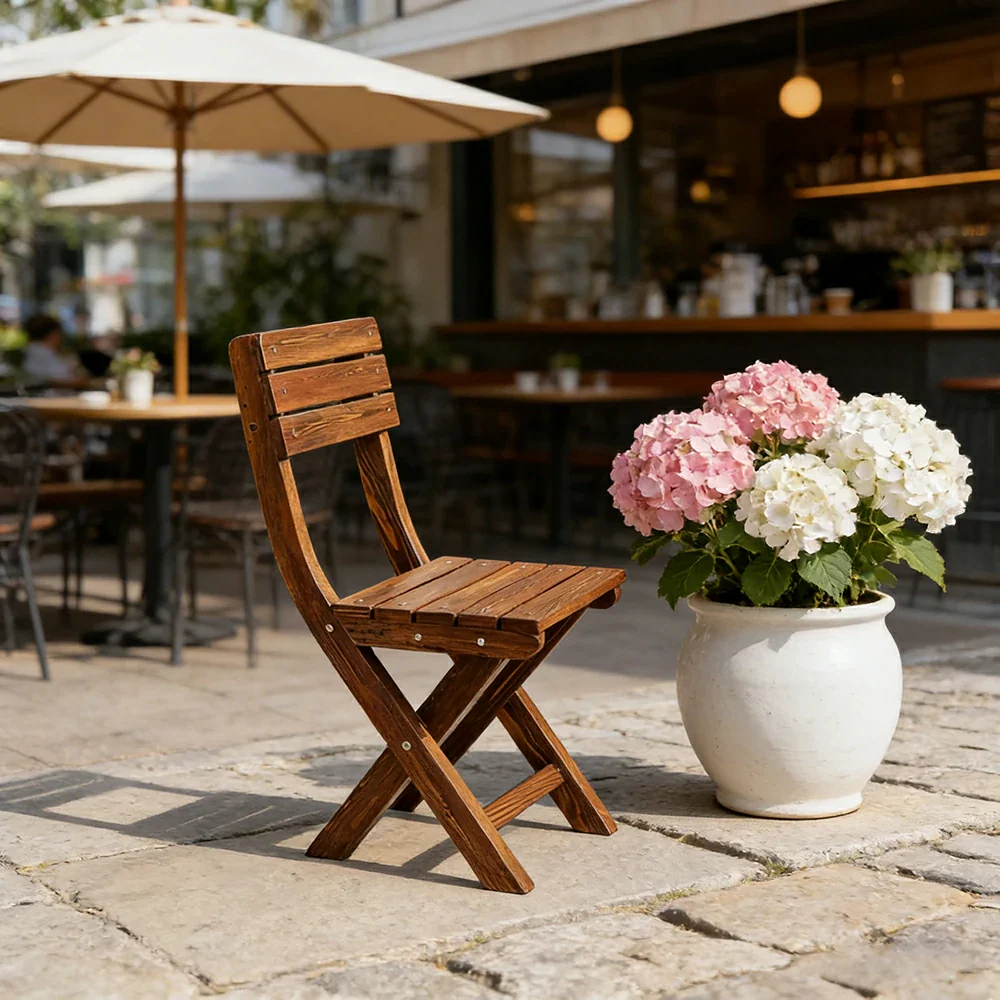 SOLARA Folding Outdoor Chair - Waterproof Anti-Rot Solid Timber - Portable Heavy-Duty Space-Saving Design - Brown - Image 4