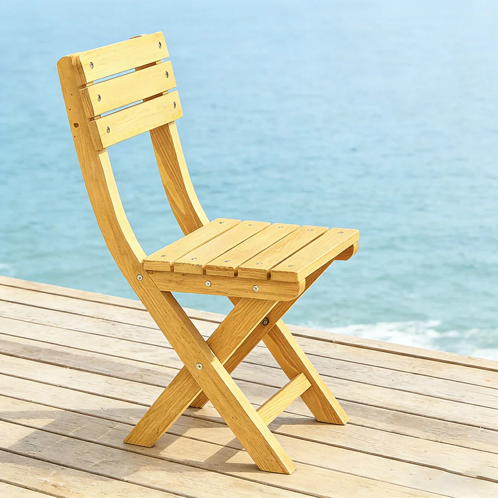 SOLARA Folding Outdoor Chair - Waterproof Anti-Rot Solid Timber - Portable Heavy-Duty Space-Saving Design - Yellow - Image 4