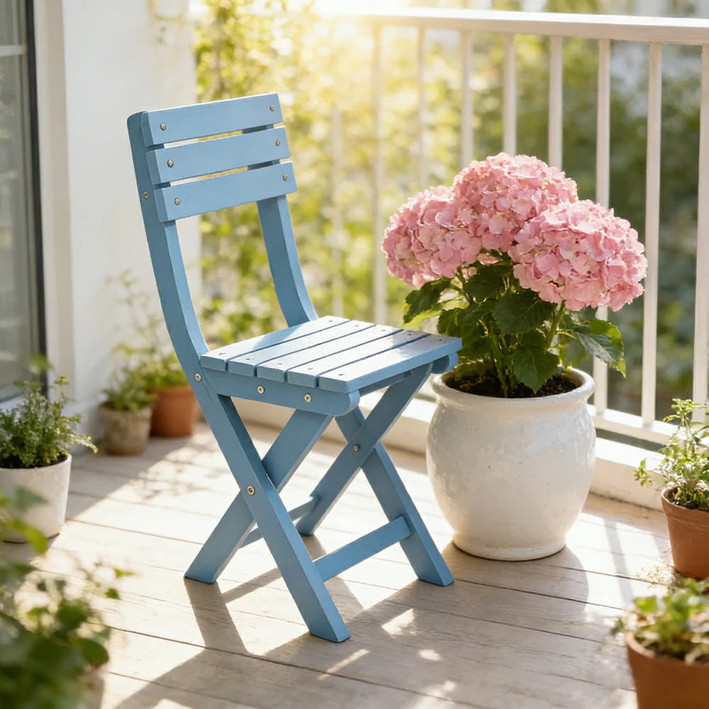 SOLARA Folding Outdoor Chair - Waterproof Anti-Rot Solid Timber - Portable Heavy-Duty Space-Saving Design - Blue - Image 2