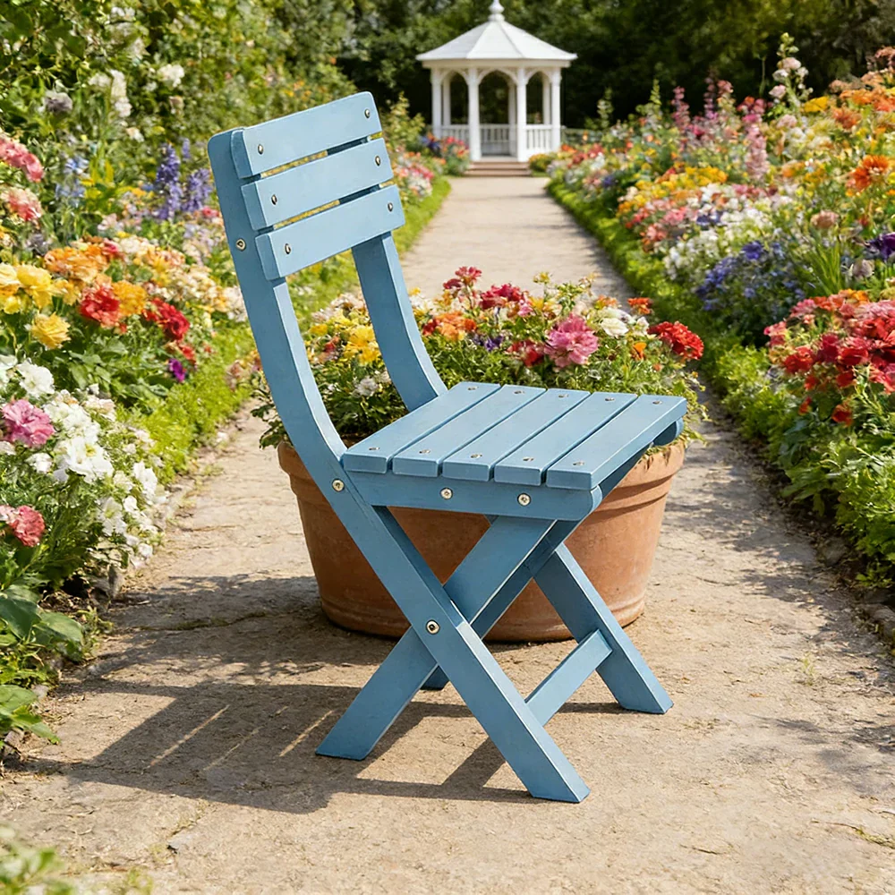 SOLARA Folding Outdoor Chair - Waterproof Anti-Rot Solid Timber - Portable Heavy-Duty Space-Saving Design - Blue - Image 4