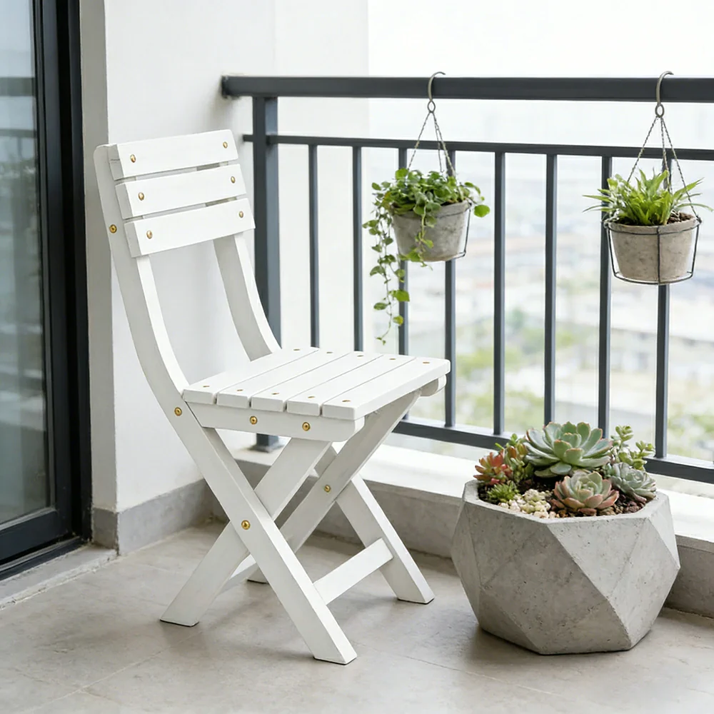 SOLARA Folding Outdoor Chair - Waterproof Anti-Rot Solid Timber - Portable Heavy-Duty Space-Saving Design - White - Image 2