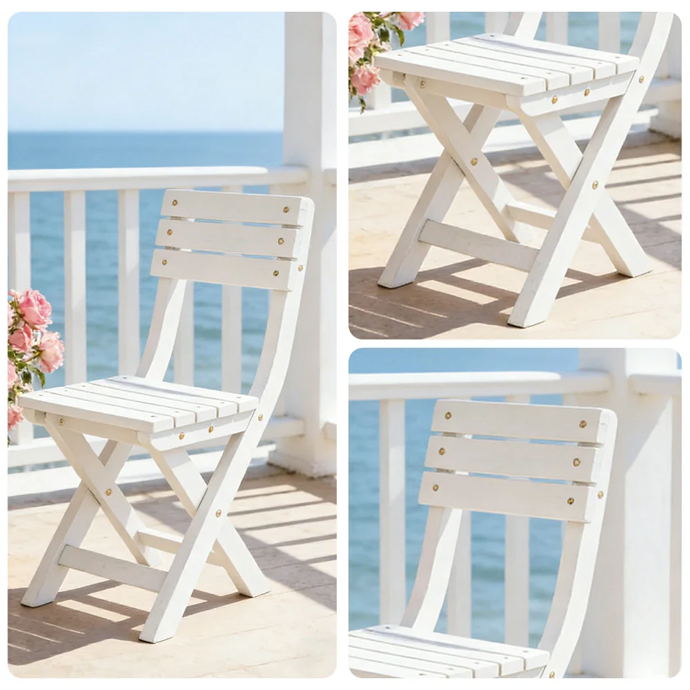 SOLARA Folding Outdoor Chair - Waterproof Anti-Rot Solid Timber - Portable Heavy-Duty Space-Saving Design - White - Image 3