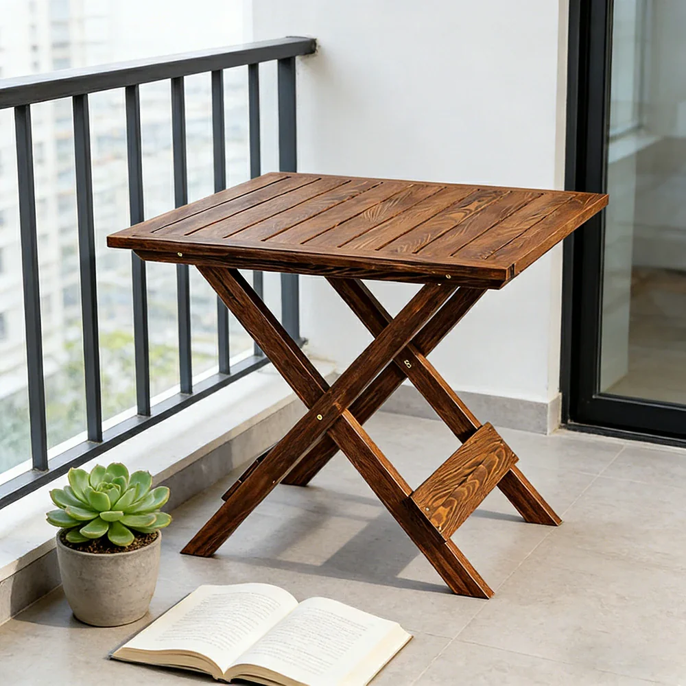 SOLARA Folding Square Table - Waterproof Anti-Rot Solid Timber - Heavy-Duty Portable Space-Saving Design - Brown - Image 2
