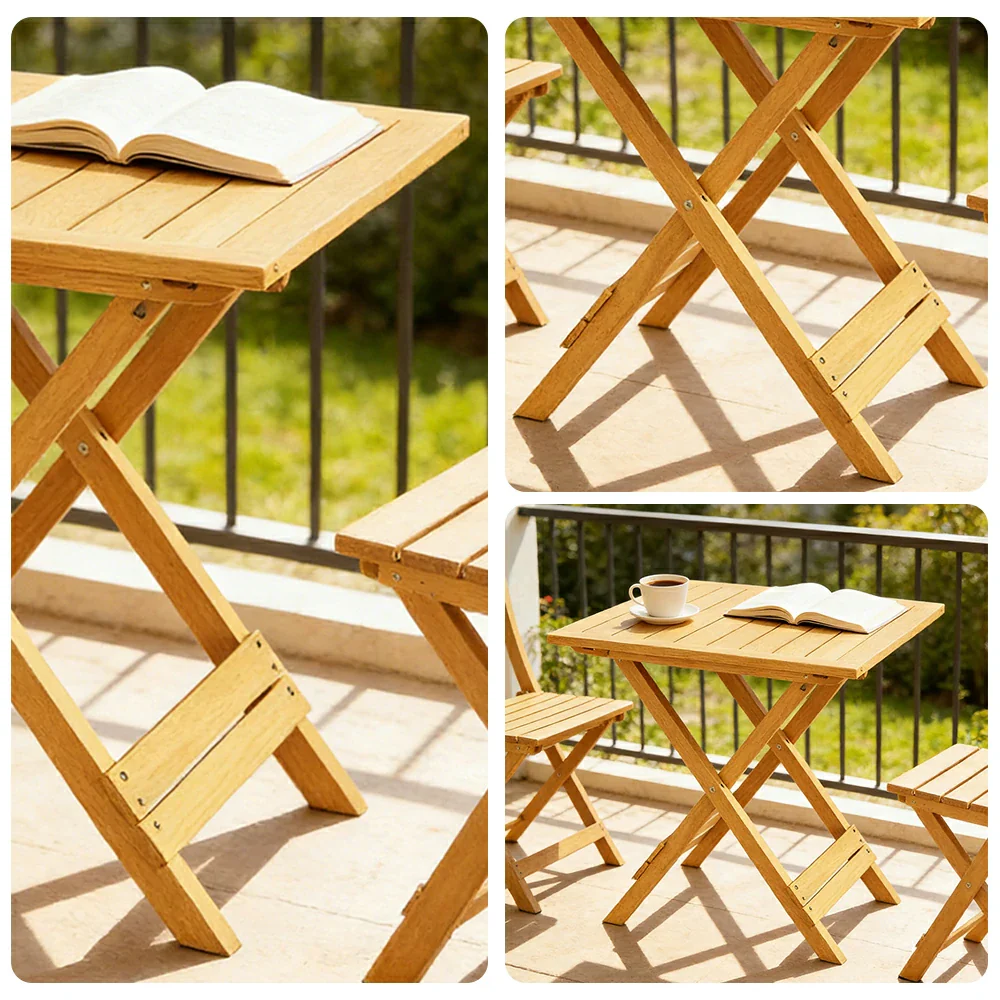 SOLARA Folding Square Table - Waterproof Anti-Rot Solid Timber - Heavy-Duty Portable Space-Saving Design - Yellow - Image 3