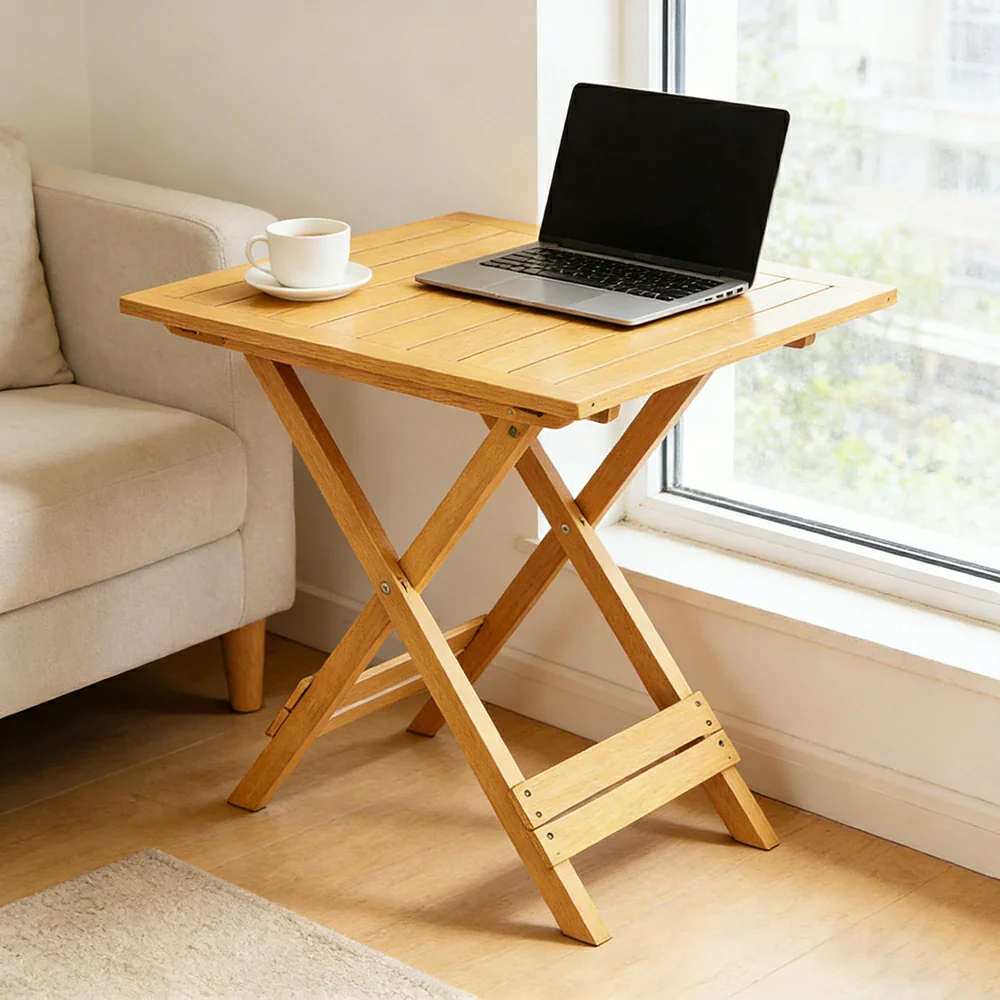 SOLARA Folding Square Table - Waterproof Anti-Rot Solid Timber - Heavy-Duty Portable Space-Saving Design - Yellow - Image 4
