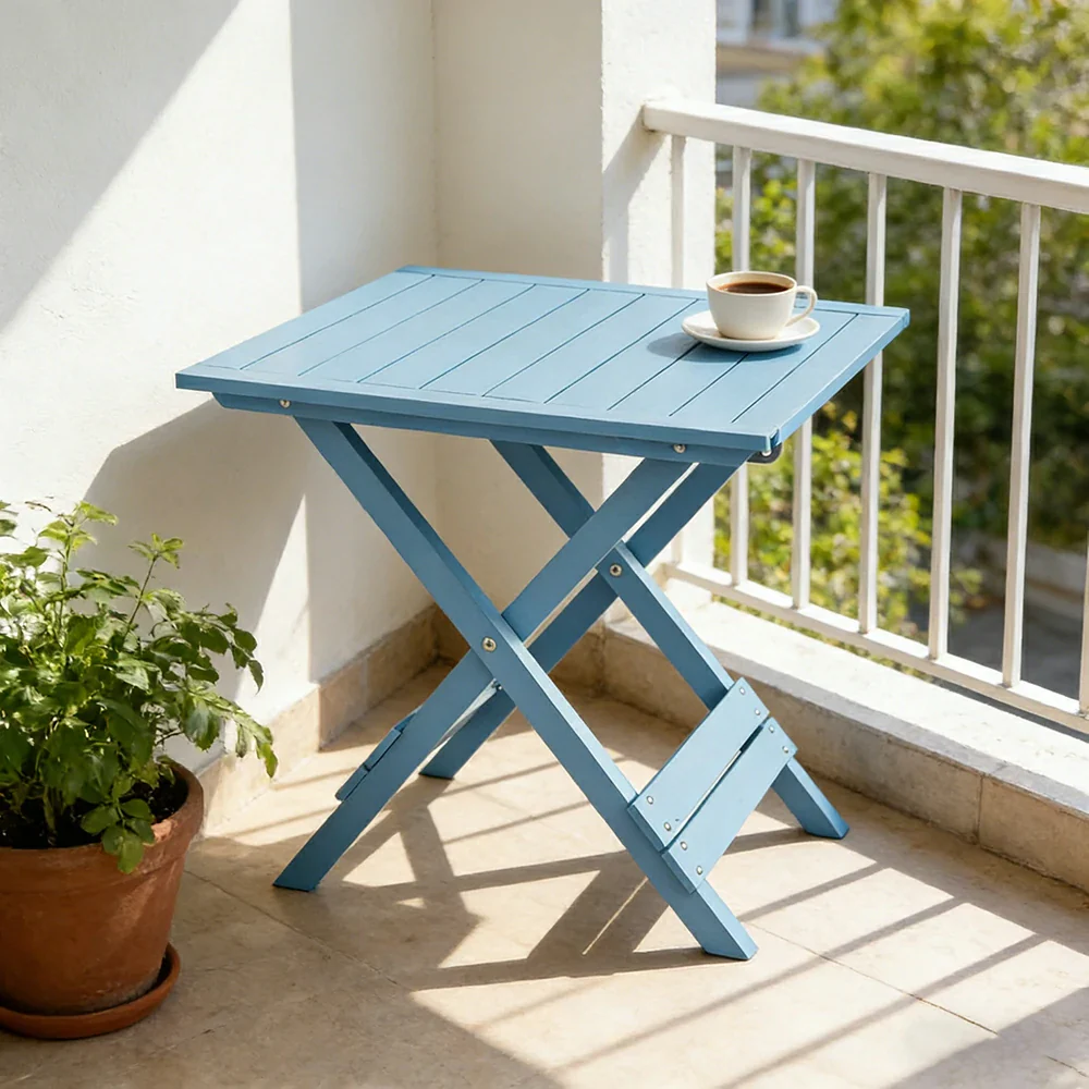 SOLARA Folding Square Table - Waterproof Anti-Rot Solid Timber - Heavy-Duty Portable Space-Saving Design - Blue - Image 2