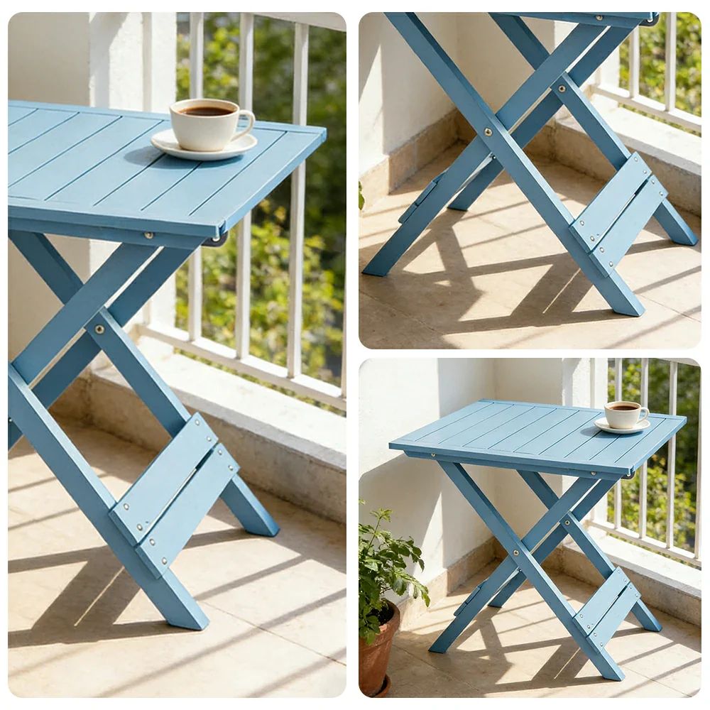 SOLARA Folding Square Table - Waterproof Anti-Rot Solid Timber - Heavy-Duty Portable Space-Saving Design - Blue - Image 3