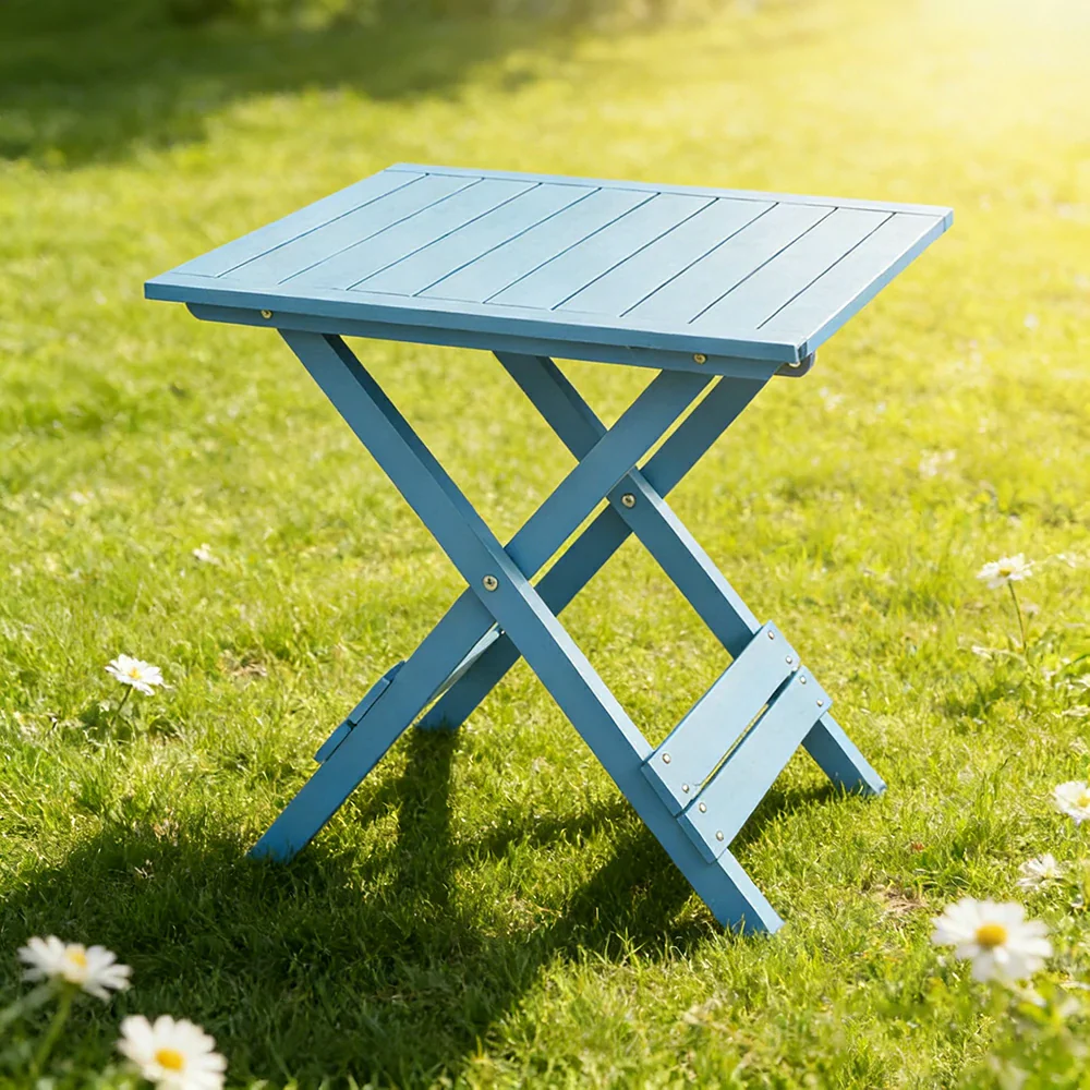 SOLARA Folding Square Table - Waterproof Anti-Rot Solid Timber - Heavy-Duty Portable Space-Saving Design - Blue - Image 4