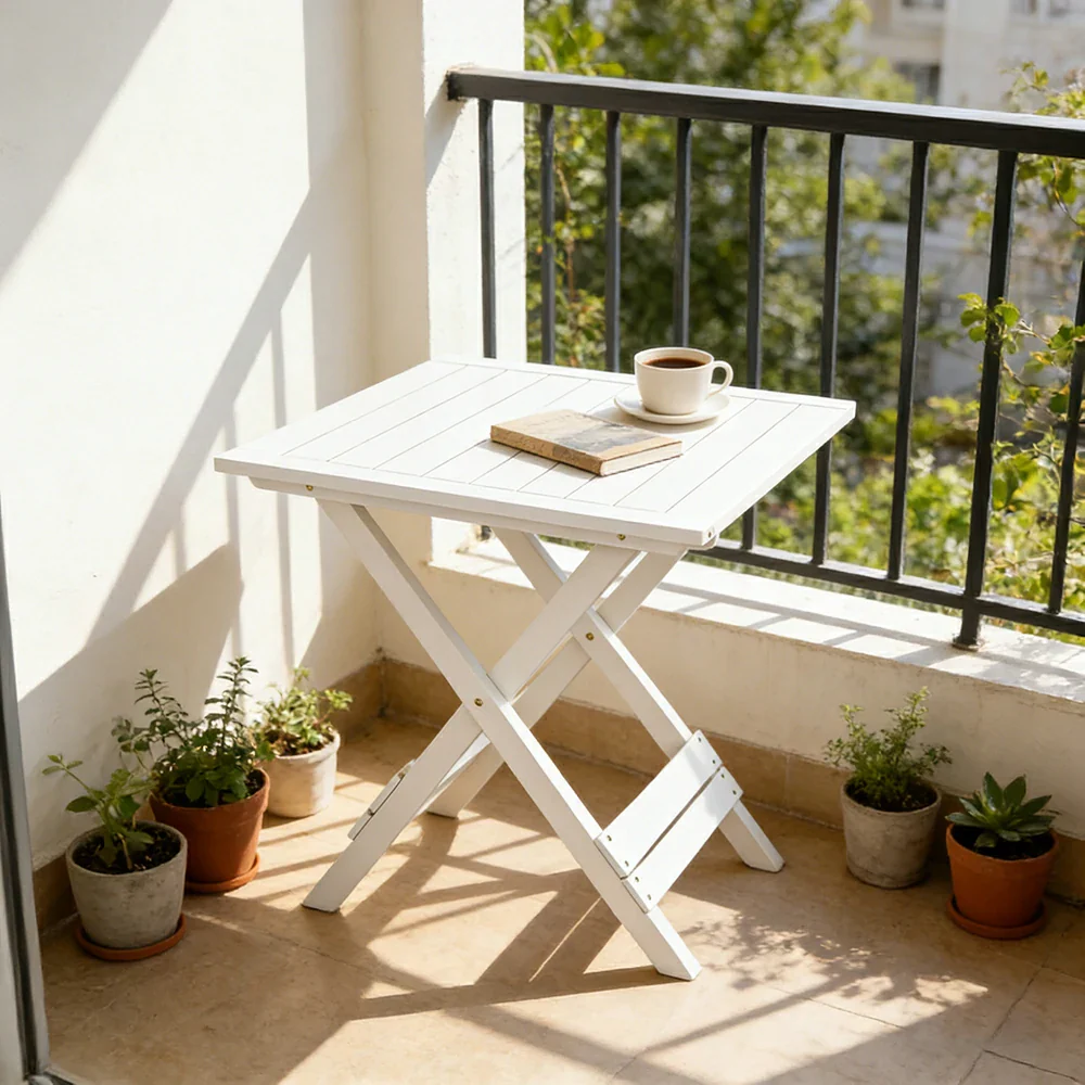 SOLARA Folding Square Table - Waterproof Anti-Rot Solid Timber - Heavy-Duty Portable Space-Saving Design - White - Image 2