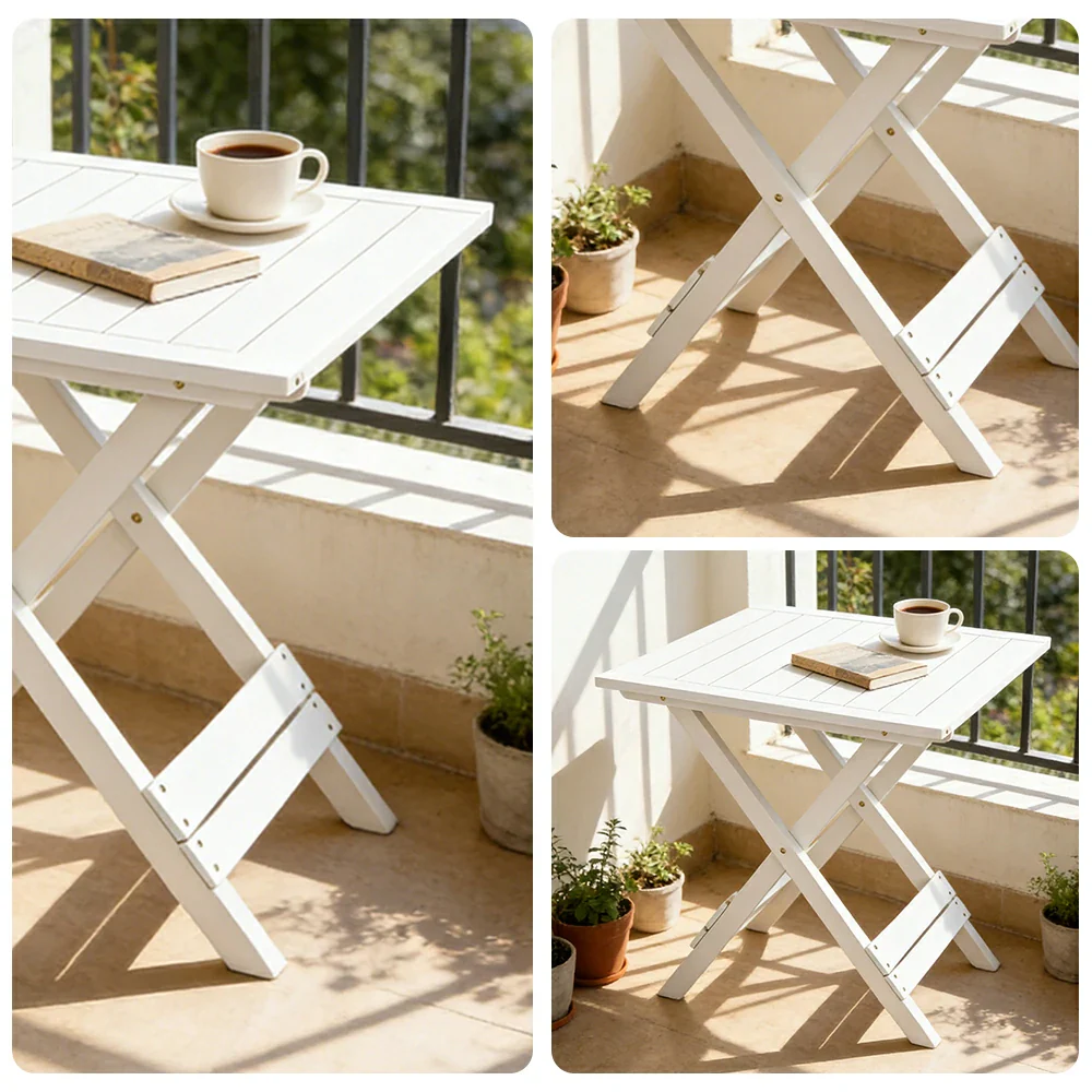 SOLARA Folding Square Table - Waterproof Anti-Rot Solid Timber - Heavy-Duty Portable Space-Saving Design - White - Image 3